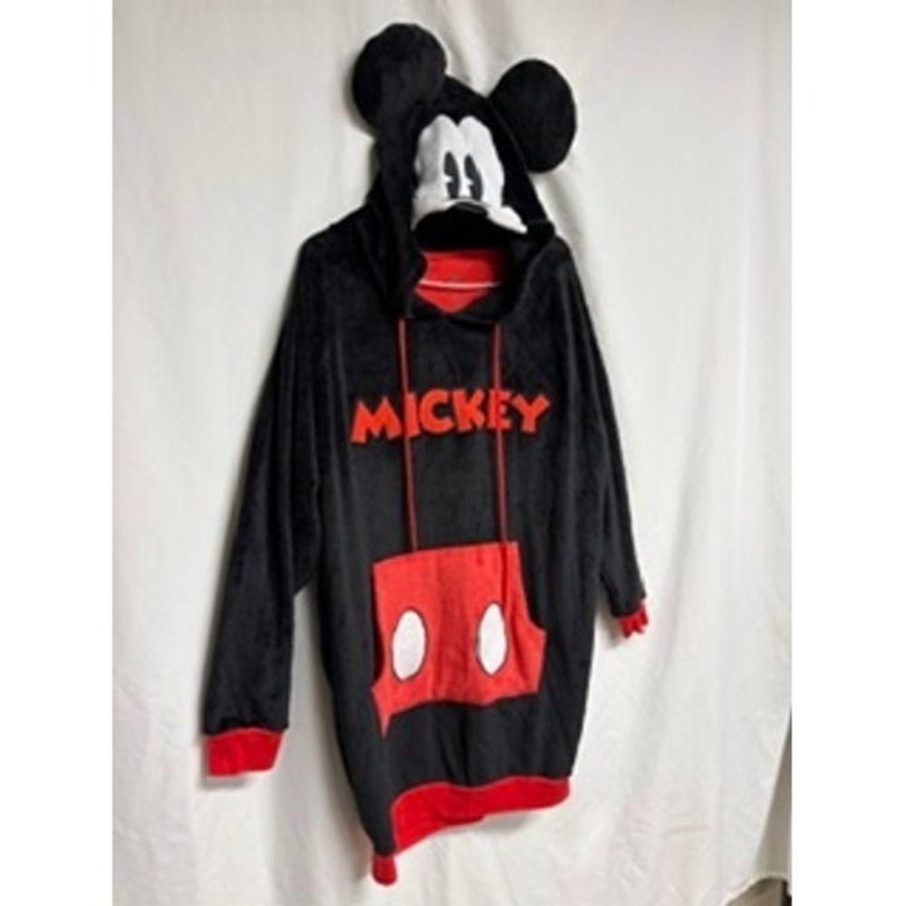 Disney Mickey Mouse Plush Fleece Hooded Loungewear Hoodie Black Red Medium 8-10